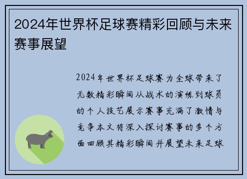 2024年世界杯足球赛精彩回顾与未来赛事展望