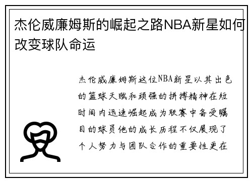 杰伦威廉姆斯的崛起之路NBA新星如何改变球队命运