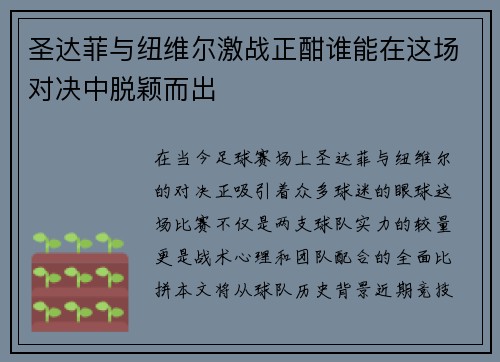 圣达菲与纽维尔激战正酣谁能在这场对决中脱颖而出